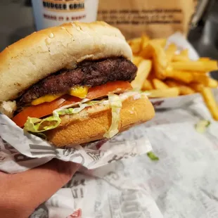 Charburger with Cheese, Fries, and Soda.