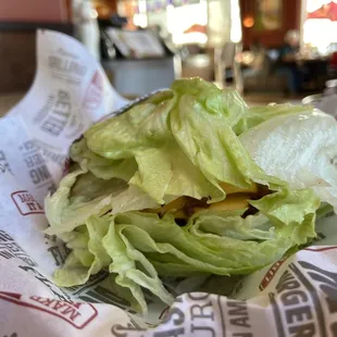 Double Char Cheeseburger with lettuce wrap