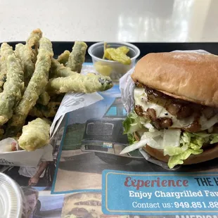 teriyaki char w white cheese and tempura green beans - burger felt tiny like a jr burger