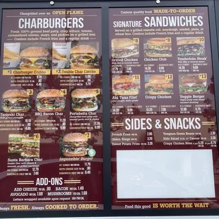 Menu as of 9/30/2021