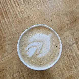 Hot vanilla latte with oatmilk and cinnamon