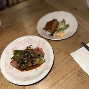 two plates of food on a table