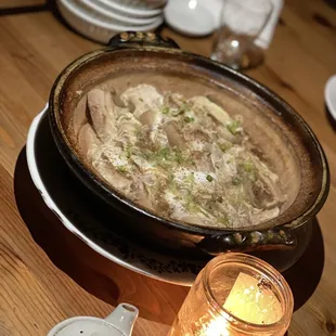 a large bowl of food on a table