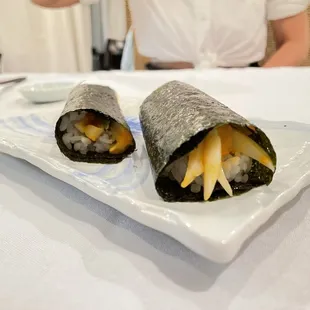 Hokkaido uni, ika &amp; shiso hand roll