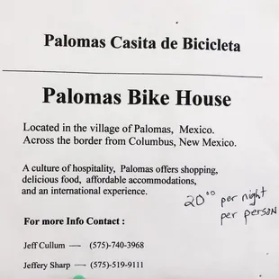 HACHITA FOOD MART owner/operator Jeff also has a great bike site 47miles/75kms East on NM11 (immediately South of the border).
