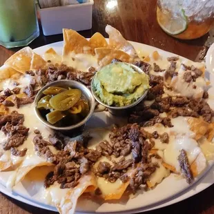 Pancho&apos;s w/ fajita, avocado and jalapeños.