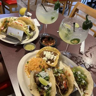 Carnitas and Beef tacos, jalapeño skinny margs are outta sight!