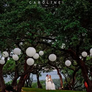Lovely couple getting married with Lake Travis as their background
