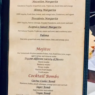 Drinks menu