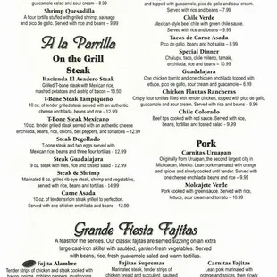 the menu for hacienda el asadero
