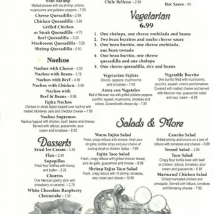 the menu for hacienda el asadero