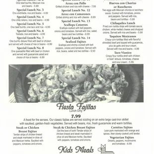 a menu for lunch only