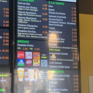 a menu on the wall