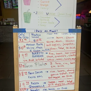 a menu for a restaurant