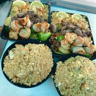 Chicken fried rice bowls NY steak Lobster shrimp deluxe plates