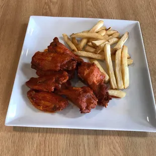 chicken wings and french fries