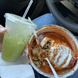 Agua de pepino and wet burrito
