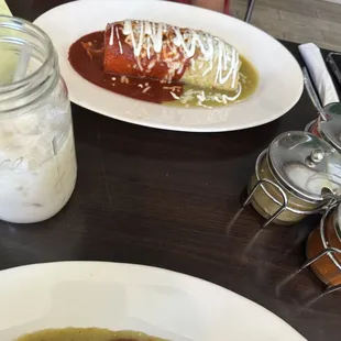 Wet burrito with half and half sauce