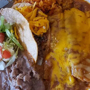 Taco and enchiladas plate