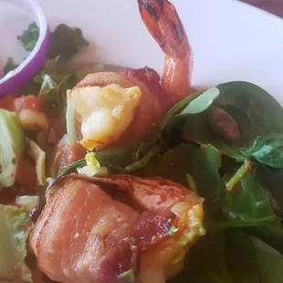 Bacon wrapped shrimp on a salad! Acapulco Salad... outstanding!