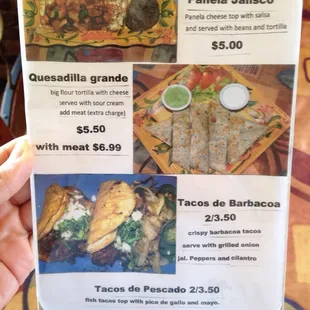 a menu for a mexican restaurant