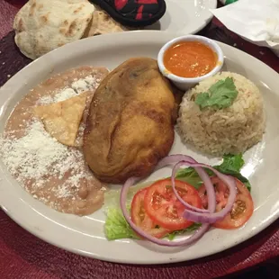 Chile Relleno de Picadillo.  The chile seemed frozen, thawed and then dipped in egg batter.  I&apos;ve had better.