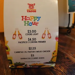 a happy hour menu
