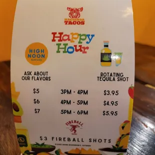 a happy hour menu