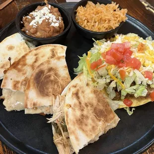 Beef Tostada and Chicken Quesadilla