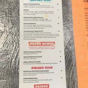 Brunch menu