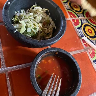 The pickled cabbage and the salsa.