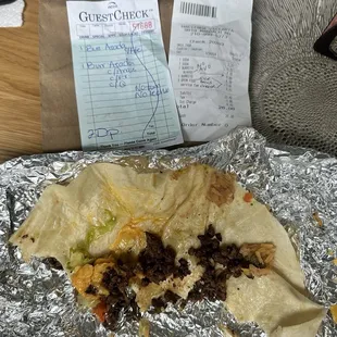 Example of crunchy, oily soaked crumbles of steak