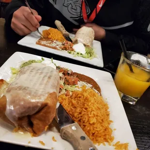 Shrimp Chimichanga and Steak Chimichanga with Frozen Mango Margarita