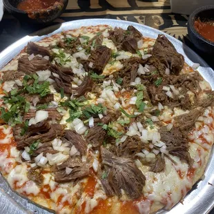 Birria Pizza with Consume sauce