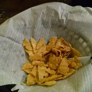 These are the crumbs we received under the few chips we got in our basket. When we asked for more, we were told they were out.