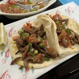 Carne Asada tacos with their pico de gallo