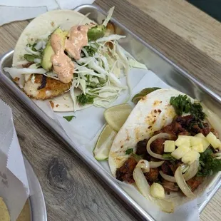 Fish taco and Al Pastor Taco