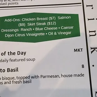 a menu for a restaurant