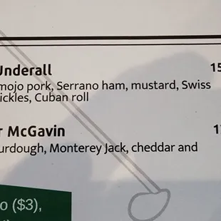 a menu for a restaurant