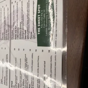 Tapas &amp; Desert Menus