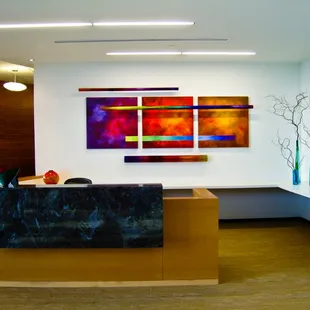 Art Consulting &amp; Sales - C &amp; A Industries Executive Reception area: originals oil paintings with silk wrapped poles.