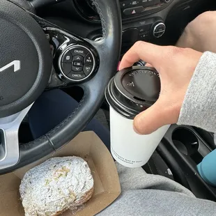 Iced latte, chocolate almond croissant