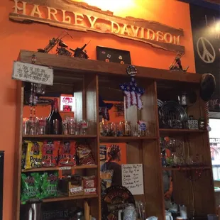 a bar with orange walls