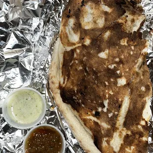 a tortilla and sauce