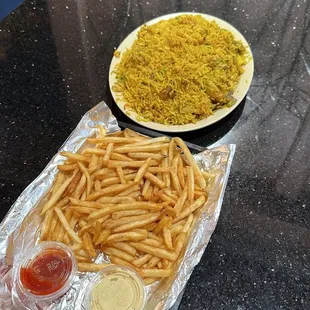Chicken kabsa and fries