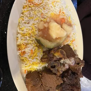One of the lamb entrees and the rice it comes with