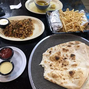 Chicken ghallab  Chicken shawarma wrap with fries Soup