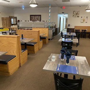 Interior with the buffet table on the left in back.