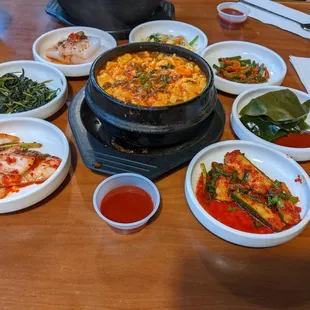 Soft Tofu Stew with side dishes