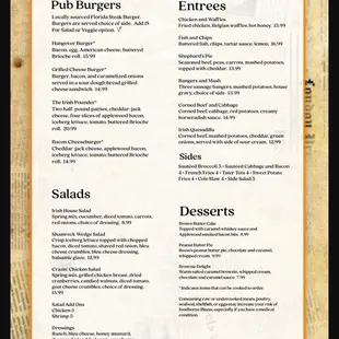 Burgers, Salads, Entrees and Desserts ,
